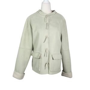 Vintage Y2K E Studio Light Green Faux Suede Sherpa Fleece Jacket L